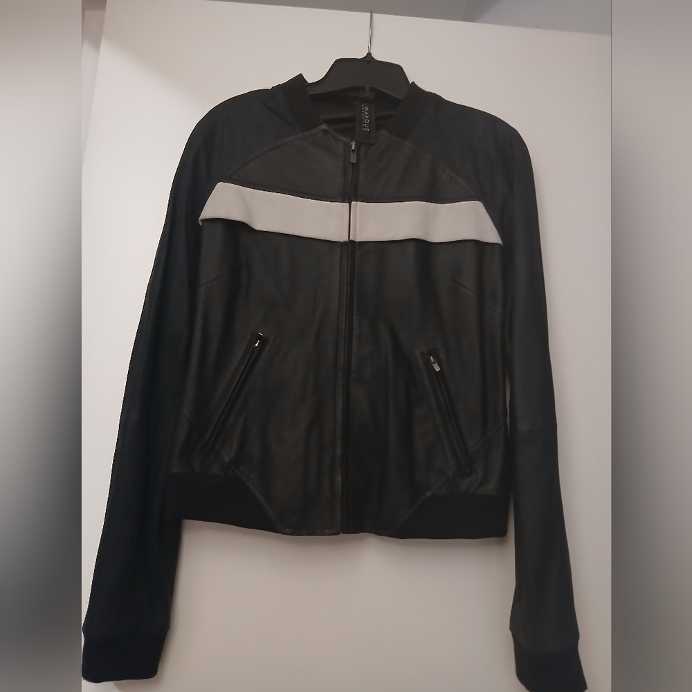 LA MARQUE Collection Black and Gray Bomber LEATHER Jacket.Size S